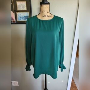 Boutique emerald green blouse with smocked cuffs